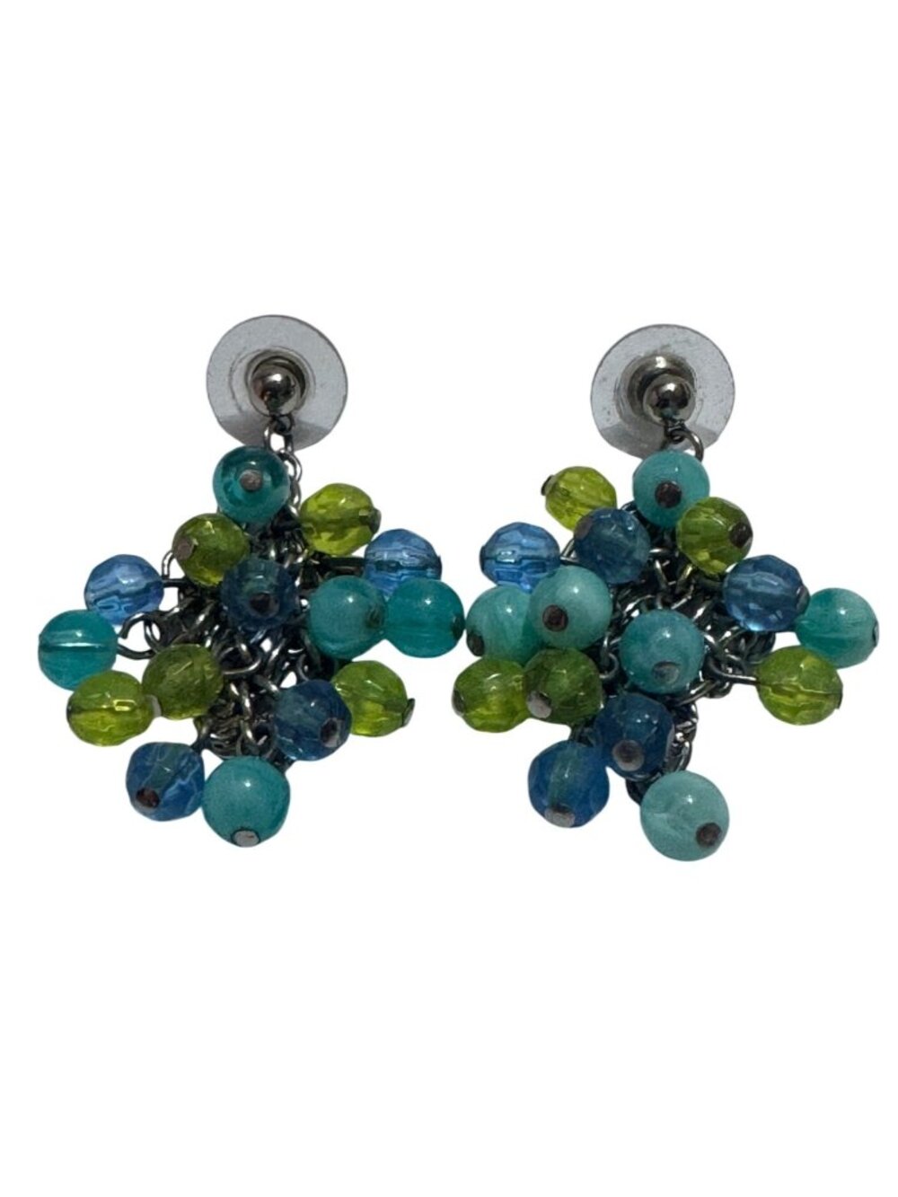 Colorful Beaded Drop Earrings With Blue & Green Glass Beads